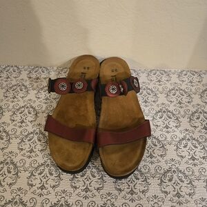 Naot Burgundy and Brown Sandals